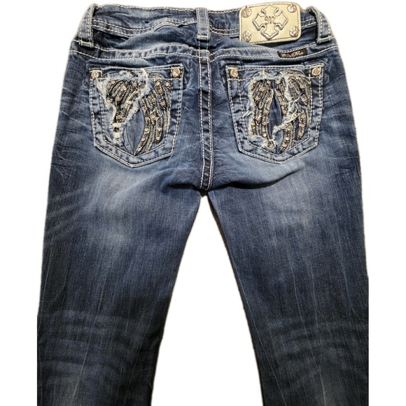 Girls Miss Me Bootcut Jeans Size 14 Medium Wash Thick Stitch Embellished 24x28.5 - Picture 5 of 11